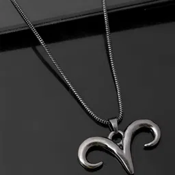 Voylla Men Rhodium-Plated Eclipse Aries Horn Symbol Pendant With Chain-picture-23
