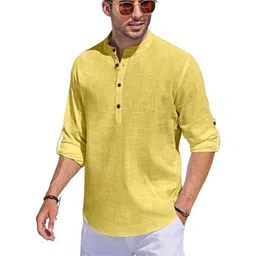 Bellstone Men Yellow Cotton Solid Casual Shirts-picture-10