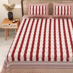 RANG MANIA Maroon Ethnic Motifs 144 TC Bedsheet with 2 Pillow Covers-picture-36