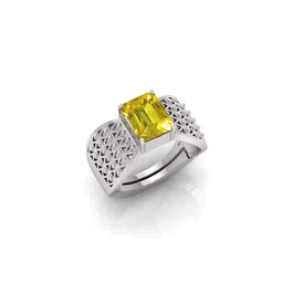 RRVGEM 7.00 Ratti Yellow Sapphire Pukhraj Silver Plated Adjustable Ring image 2
