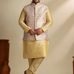 SOJANYA PLUS Men Ethnic Motifs Woven Design Regular Kurta with Pyjamas with Nehru Jacket-picture-7