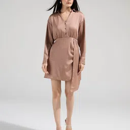 20Dresses Women Solid V-Neck Long Sleeves Fit and Flare Mini Dress-picture-31