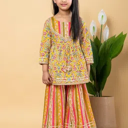 Readiprint Fashions Girls Floral PrintedGotta Patti Pure Cotton Kurti with Sharara-picture-30