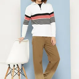 The Roadster Lifestyle Co Striped Woolen Mock Collar Winter Wear Pullover-picture-19