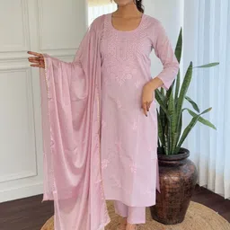 TWINS LADY Women Ethnic Motifs Embroidered Thread Work Kurta with Trousers & With Dupatta image 2