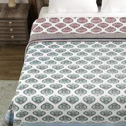 Sangria White & Grey Ethnic Motifs Printed Pure Cotton 150 GSM Double Bed Dohar image 4