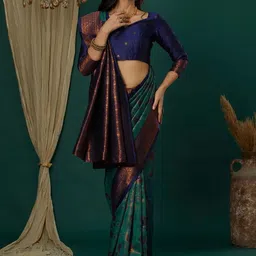 WOVENSTOCK Ethnic Motifs Woven Design Zari Kanjeevaram Saree-picture-19