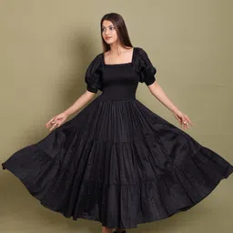 DRESENCE Puff Sleeve Fit & Flare Maxi Tiered Dress-picture-12