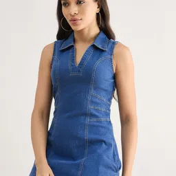 Orchid Blues Denim A-Line Midi Dress image 3