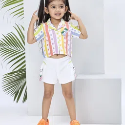 Peppermint Girls Striped Shirt Collar Pure Cotton Top With Shorts-picture-22