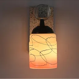 1ST TIME Orange & White Textured Wood Cylinder Shaped Wall Lamp image 3