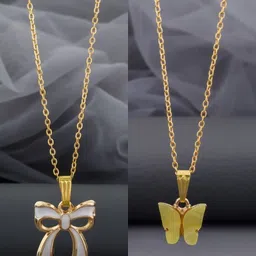 Birado Jewellery Women Set Of 2 Gold-Plated Bow Shaped Pendants With Chains-picture-20