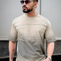Maniac Men Striped Round Neck Cotton Oversized T-shirt-picture-13