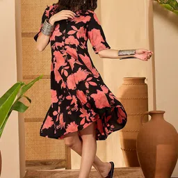 Sangria Floral Printed Fit & Flare Midi Dress image 5