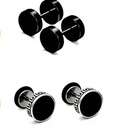 Crazy Fashion Set Of 4 Unisex Stainless Steel Dumbell Circular Studs image 3