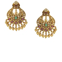 South Temple Jewellery Gold-Plated Artificial Stones Studded & Beaded Crescent Chandbalis image 3