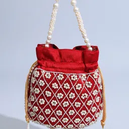 Exotic India Floral Crystal Embroidered Potli Clutch-picture-33