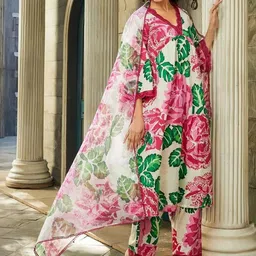 HERE&NOW Women Floral Printed Regular Kurta with Trousers & With Dupatta-picture-24