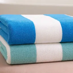 bsb home White & Blue 2 Pieces Striped Printed Microfiber 240 GSM Bath Towels-image-31