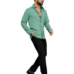IKON FASHION Textured Spread Collar Slim Fit Shirt image 2