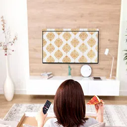 MOGNE FAB Golden Colour & White Ethnic Motif Printed Non Woven 32 Inches Led TV Cover-image-31