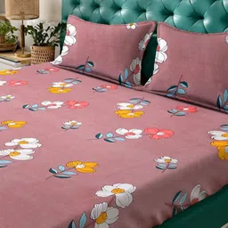 HOSTA HOMES Pink & White Geometric 300 TC Queen Bedsheet with 2 Pillow Covers image 4