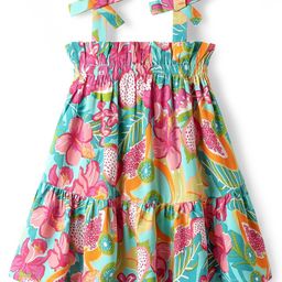 CrayonFlakes Girls Floral Printed Shoulder Straps Tiered A-Line Dress-picture-21