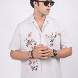Eszett Men Floral Printed Cuban Collar Pure Cotton Casual Shirt-picture-12