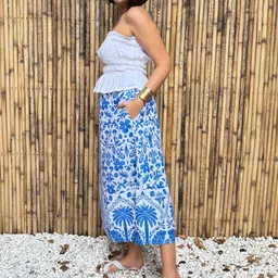 Label Tanvee Women Floral Printed Cotton Linen Midi Skirt with Pockets image 4