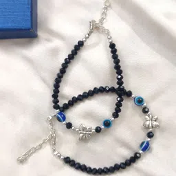 Lovemi Movements Women Evil Eye Black & Silver Butterfly Charm Anklet-image-11
