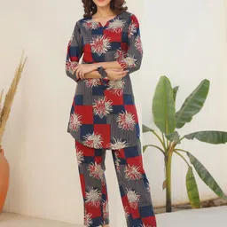 Janasya Women's Navy Blue Pure Cotton Geometric Printed Straight Co-Ord Set-picture-27