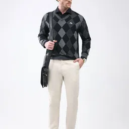 Monte Carlo Men Argyle Self Design Full Sleeve Woollen Pullover image 3