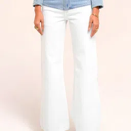 DAYER Women Pure Cotton Flared Mid-Rise Jeans-image-43