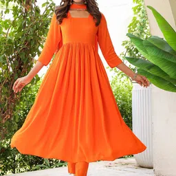 DIVASTRI Women Solid Anarkali Kurta with Trousers & Dupatta-picture-27