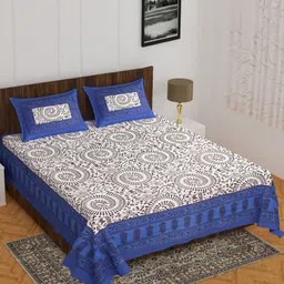 UNIBLISS Blue & White Floral Cotton 144 TC Double Queen Bedsheet Set-2.15mx2.35m-image-66