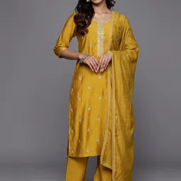 Gerua By Libas Women Ethnic Motifs Embroidered Kurta with Trousers & Dupatta-picture-29