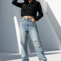 glitchez Women Lightweight Crop Denim Jacket image 2