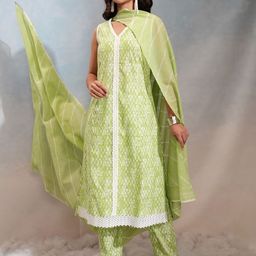 Vishudh Women Printed Regular Pure Cotton Kurta with Trousers & With Dupatta-picture-24