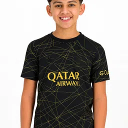 dostitch Boys Qatar Airways PSG Black Kit Messi Football Jersey Paris T-Shirt-picture-38