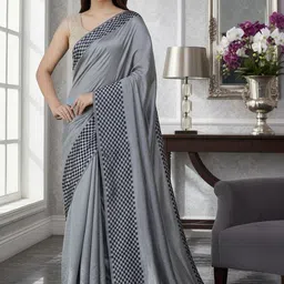 Moda Rapido Checked Boarder & Tassel Detailing Saree With Blouse Piece-picture-37