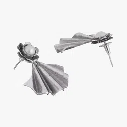 Sangria Silver-Plated Pearls Studded Leaf Shaped Oxidized Drop Earrings image 2