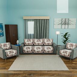 Aura Brown & Off White Cotton Sofa Cover-picture-1