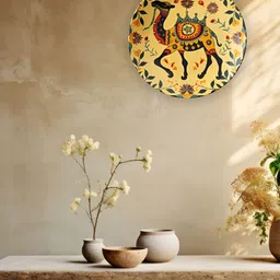 THE QUIRKY HOME Yellow & Brown Printed Ceramic Wall Decor-image-73