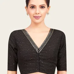 Studio Shringaar Women V-Neck Embroidered Saree Blouse-image-2