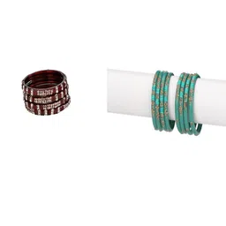 SOMIL Women Set Of 12 Artificial Stones And Beads Handcrafted Glass Bangles image 1