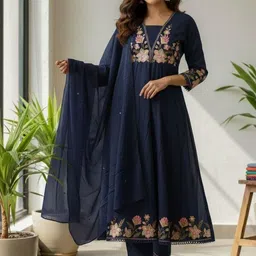 MILAAV Women Floral Embroidered Panelled Thread Work Kurta with Trousers & With Dupatta-picture-21