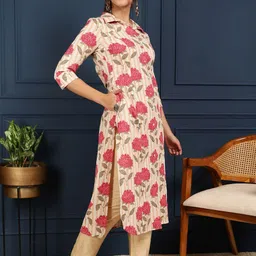 GULMOHAR JAIPUR Floral Printed Straight Kurta image 3