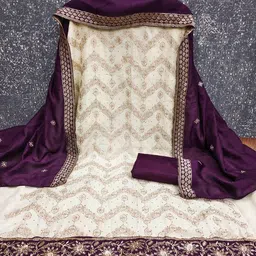 LeeliPeeri Designer Floral Embroidered Zari Silk Unstitched Dress Material image 4