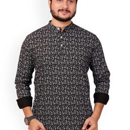 MADE IN THE SHADE Geometric Printed Band Collar Cotton Straight Short Kurta-picture-16