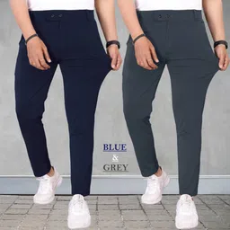 tenit Pack of 2 Men Slim Fit Blue, Grey Polycotton Trousers-picture-16